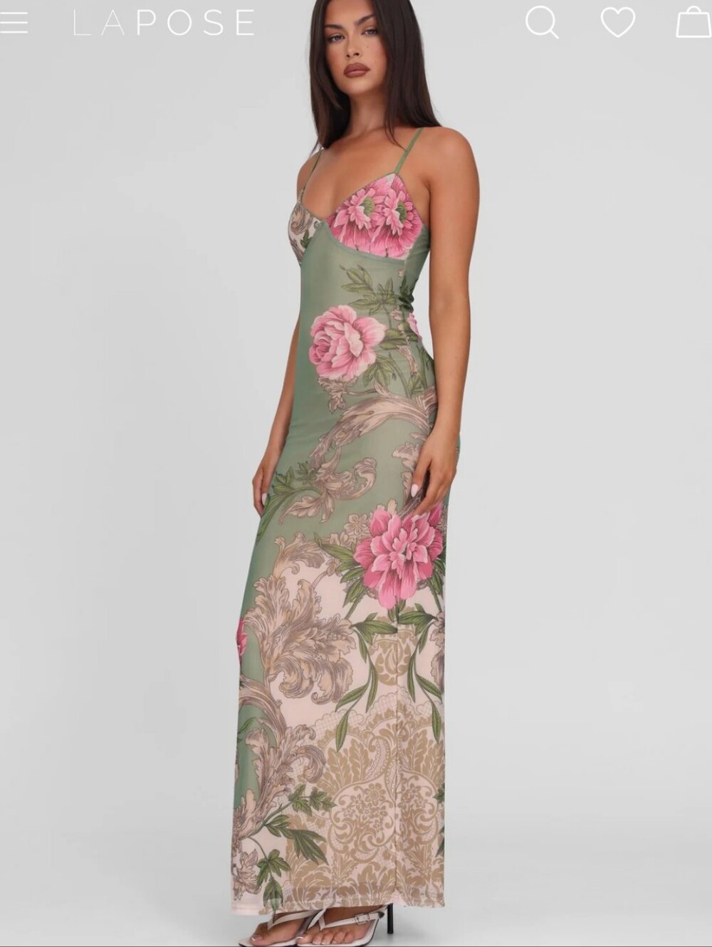 Tiger Mist Julianna Maxi Dress Green Rococo Floral Slip Dress Size M